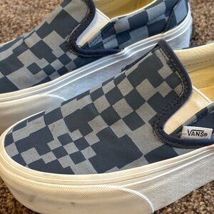Vans Pixelated Blue and Gray Slip-Ons